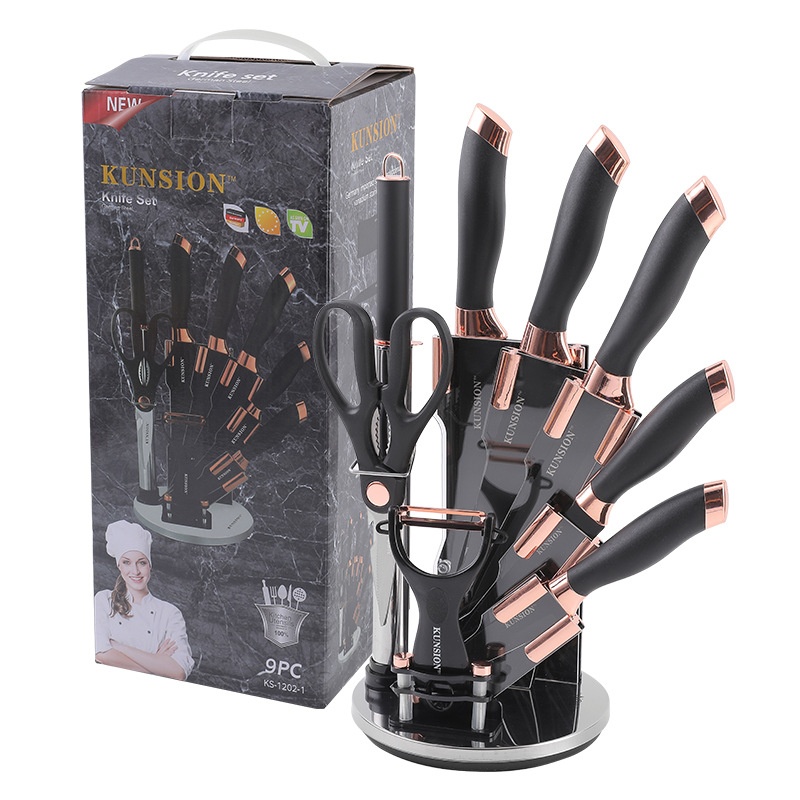 Knife Kitchen Knife Set Acrylic Knife Block Electroplating Head Stainless Steel Slicing Fruit Knife Combination