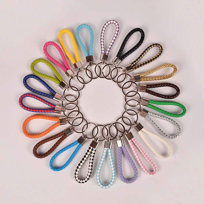 Multi-color Leather Braided Keychain Men's And Women's Car Keychain Pendant With Metal Key Ring
