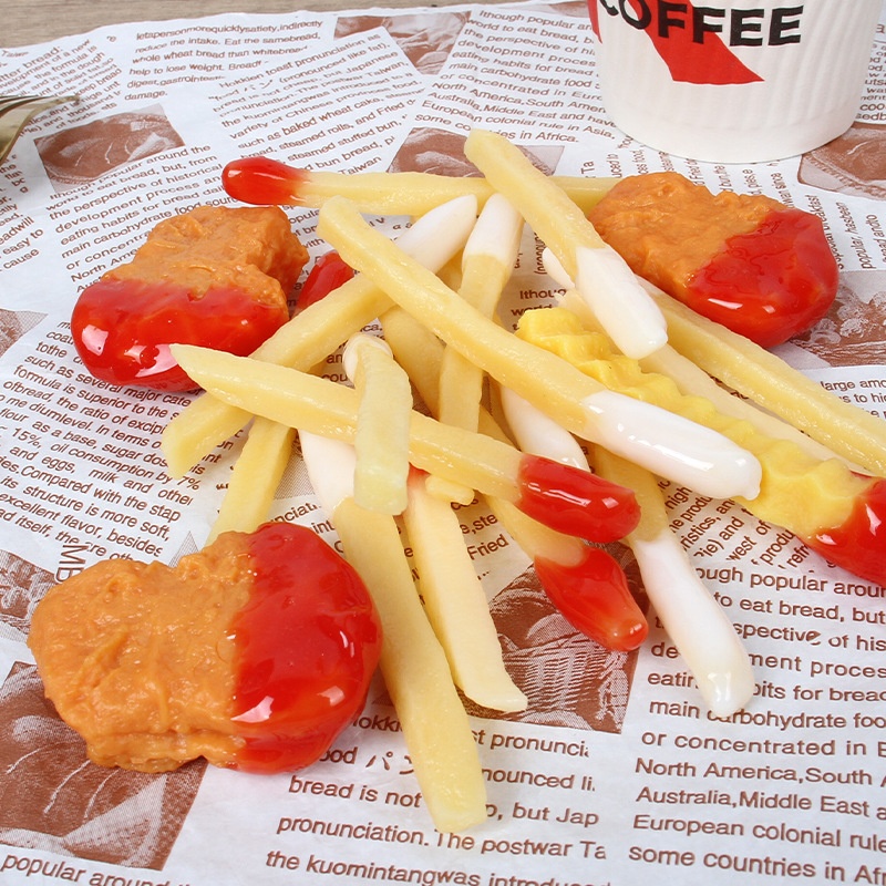 Simulation Ketchup French Fries Pendant PVCSimulation Food Chicken Nuggets Salad Sauce French Fries Food Play Bead Chain Pendant