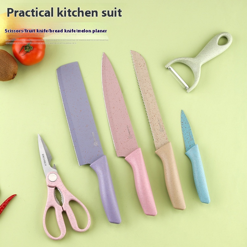 Knife Set Macaron Color Knife Wheat Straw6-piece Set Wheat Straw Six-piece Set Knife Drag Box Knife Six-piece Set
