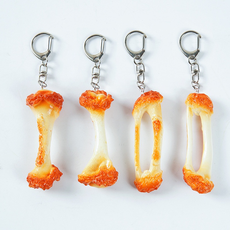 PVCSimulated Chicken Leg Bone Chicken Wing Bone Props Fun Simulated Food Food Play Chicken Frame Bone Keychain Pendant
