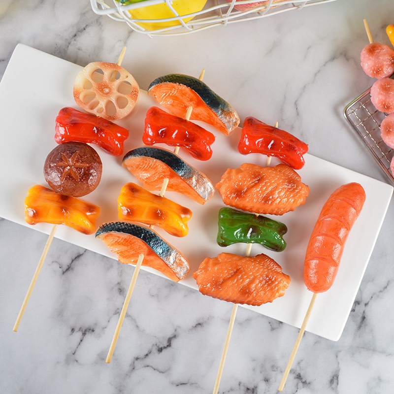 Simulation Barbecue Skewers Props Fish Balls Beef Balls Shrimp Can Be Combined Arbitrarily Food Play Props Simulation Barbecue Model Toys