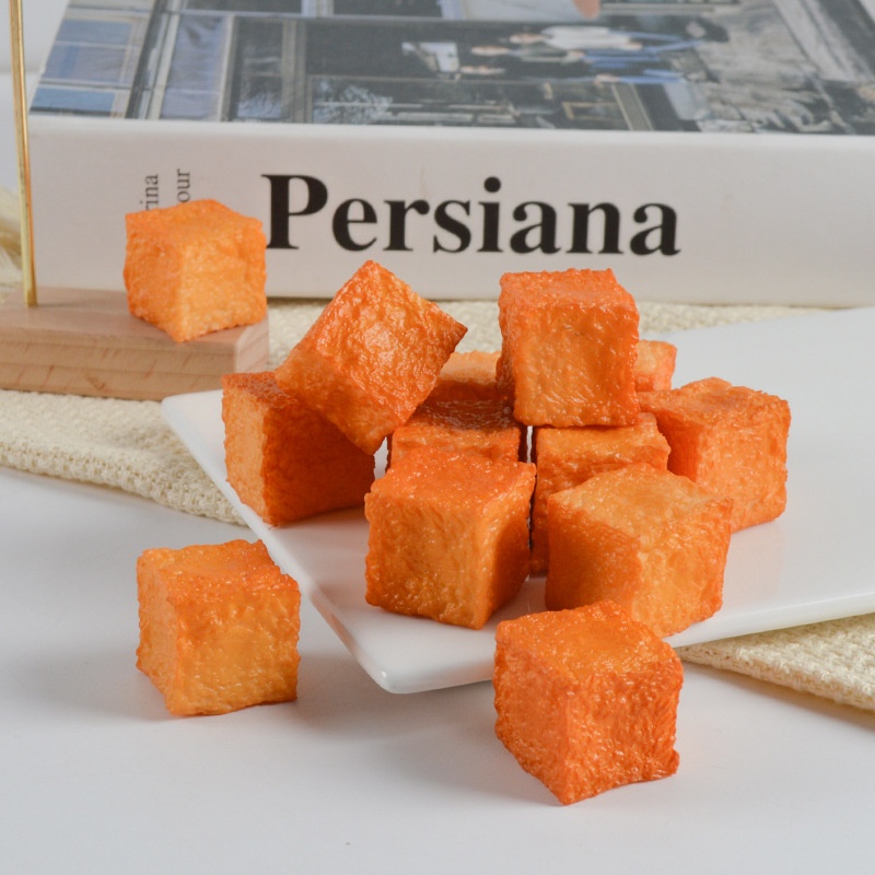 PVCSimulation Fish Tofu Props Simulation Tofu Stinky Tofu Fried Tofu Simulation Food Keychain Pendant