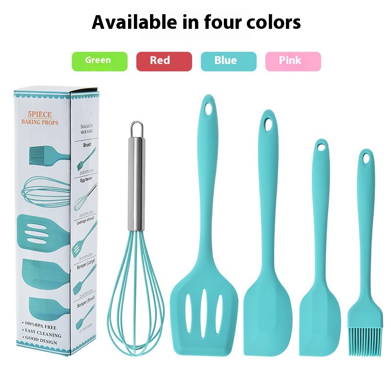 Silicone Kitchenware Set Baking Tools Egg Beater Scraper Steak Frying Spatula Drain Spatula Five-piece Baking Cooking