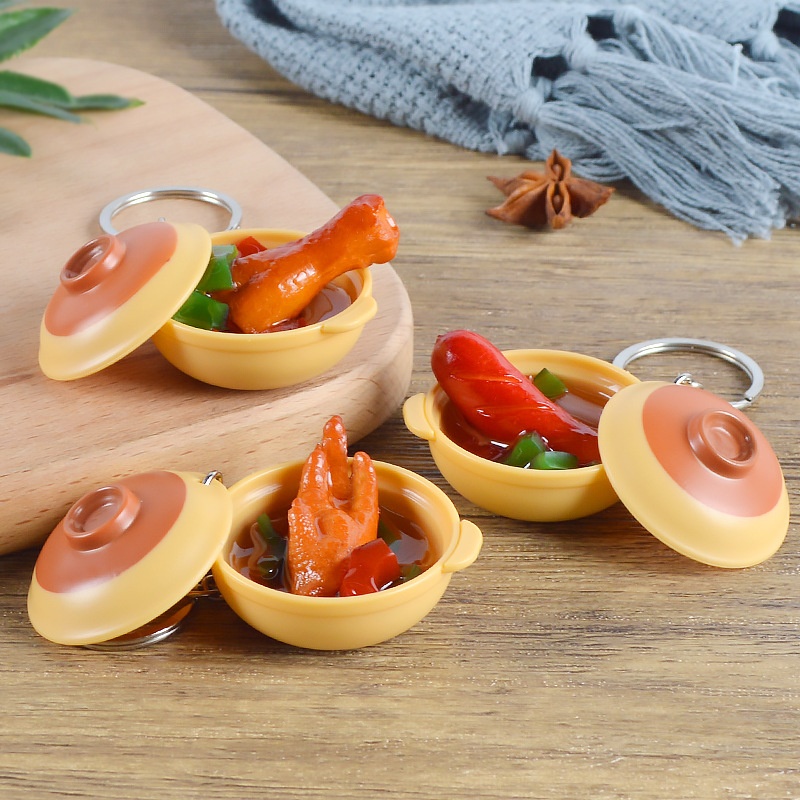 Simulation Food Play Clay Pot Rice Casserole Props Model Pendant Fun Simulation Casserole Model Bag Key Pendant