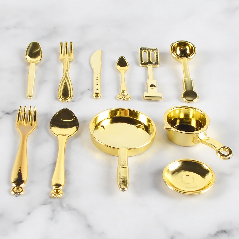 Miniature Food And Play Scene With Tableware And Kitchenware Toy Model,Mini Spoon,Fork And Pan Prop Model
