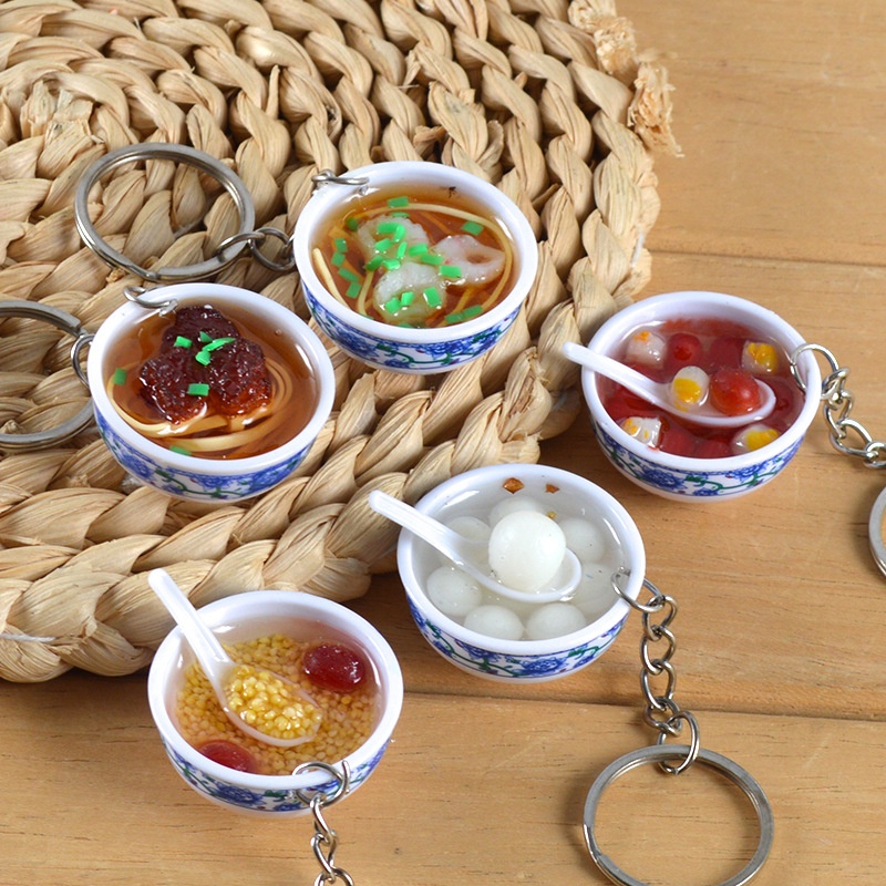 Chinese Style Simulation Mini Blue And White Porcelain Bowl Pendant Simulation Sugar Water Sweet Soup3cm Simulation Food Play Pendant