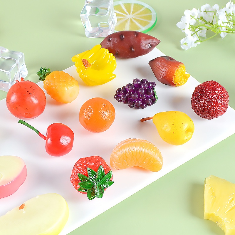 Mini Food Toy Model Simulation Fruit Props PVCStrawberry Lemon Slice Pineapple Fake Fruit Pendant School Bag Pendant