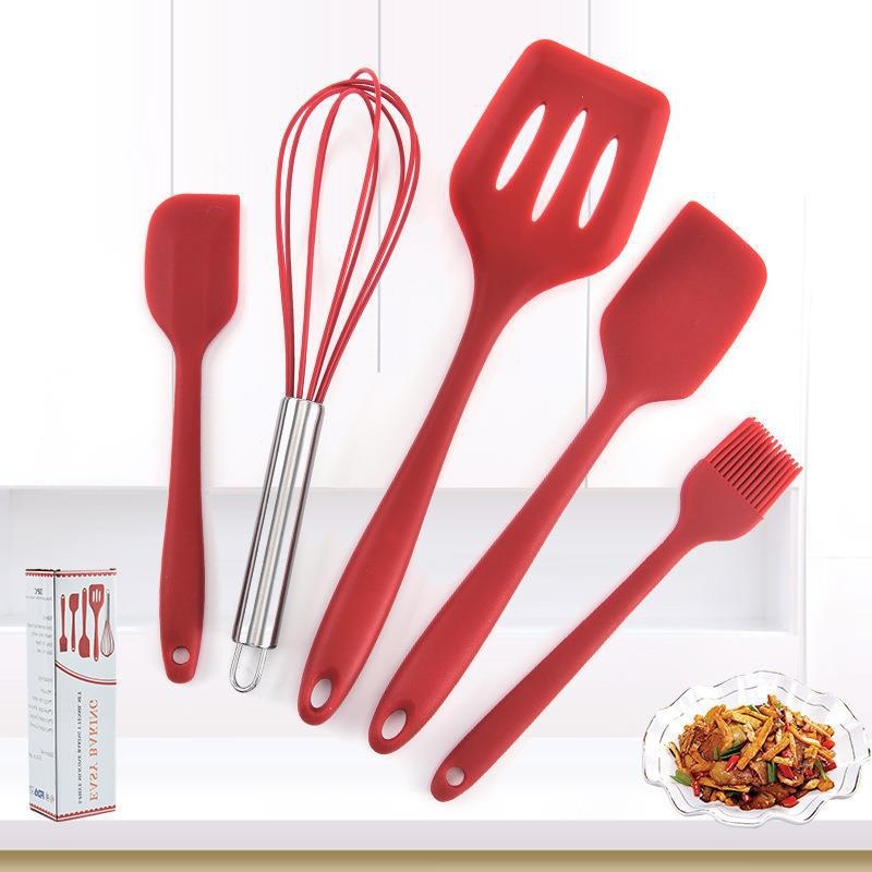 Silicone Kitchenware Five-piece Set Household Steak Frying Spatula Non-stick Pan Kitchen Silicone Scraper Egg Beater