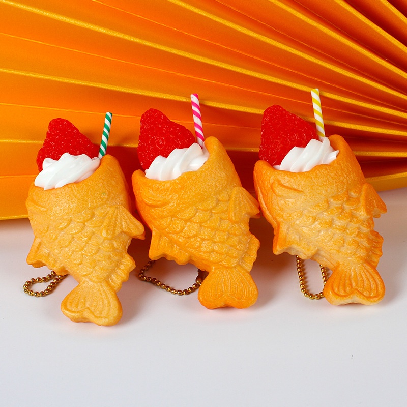 Simulation Cartoon Dried Fish Biscuits Fruit Cream Ice Cream Keychain Pendant Taiyaki Food Play Ornaments