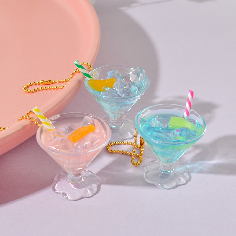 Simulation Mini Blue Enchantress Cocktail Keychain Pendant Simulation Iced Fruit Cup Beverage Food Play Ornaments