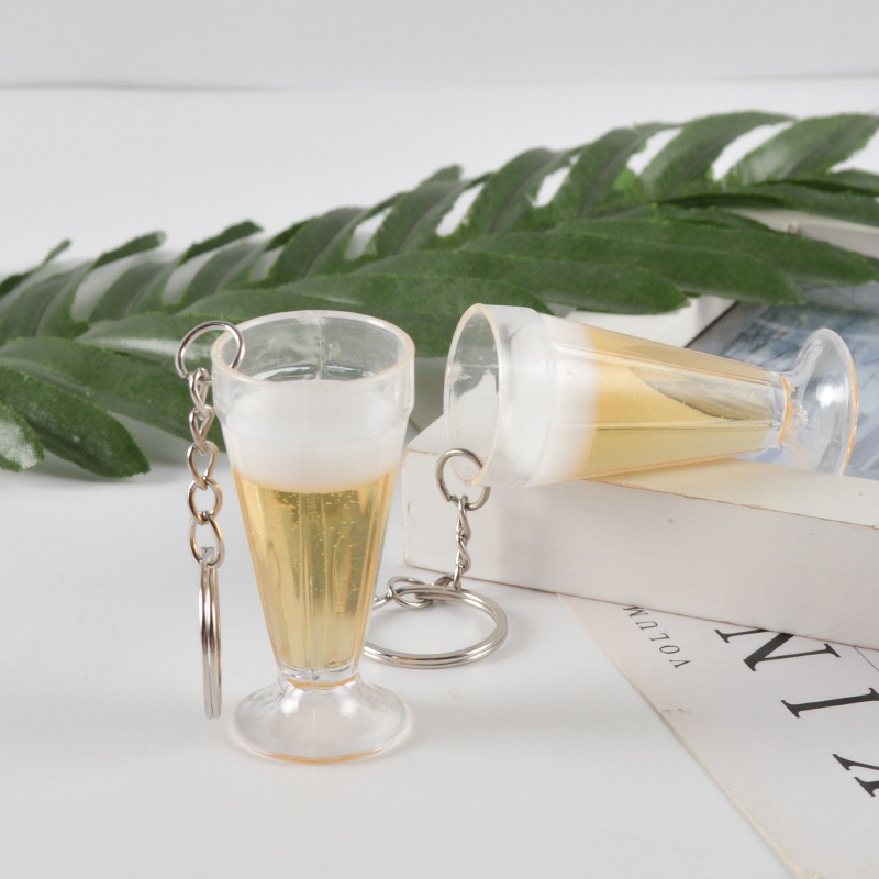 Simulation Of Champagne Fake Beer Glass Pendant Creative Bag Keychain Small Pendant Simulation Champagne Glass Store Small Gift
