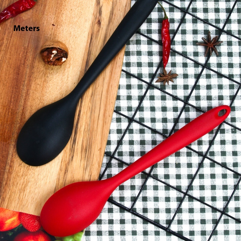 Silicone Spoon FDALong Handle Cooking Spoon Salad Mixing Spoon Kitchen Tableware Supplies