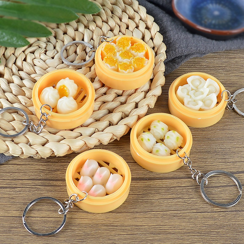 4cm Simulation Steamer Keychain Pendant Breakfast Shop Three-dimensional Menu Cognitive Toy Simulation Food Play Pendant