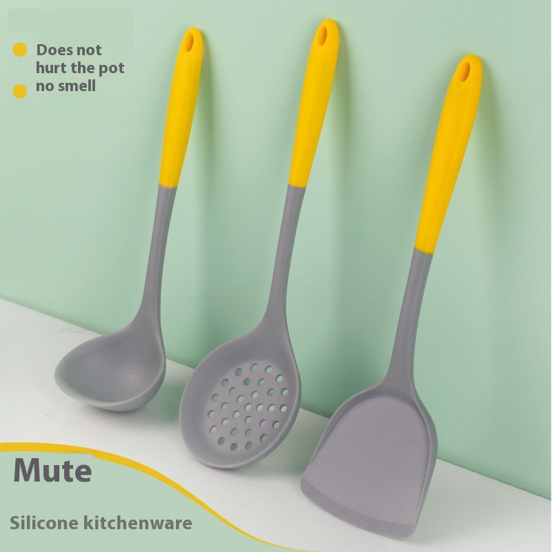 Two-color All-inclusive Silicone Shovel Spoon Household Non-stick Pan Special Cooking Soup Shell Scoop Spatula Three-piece Set