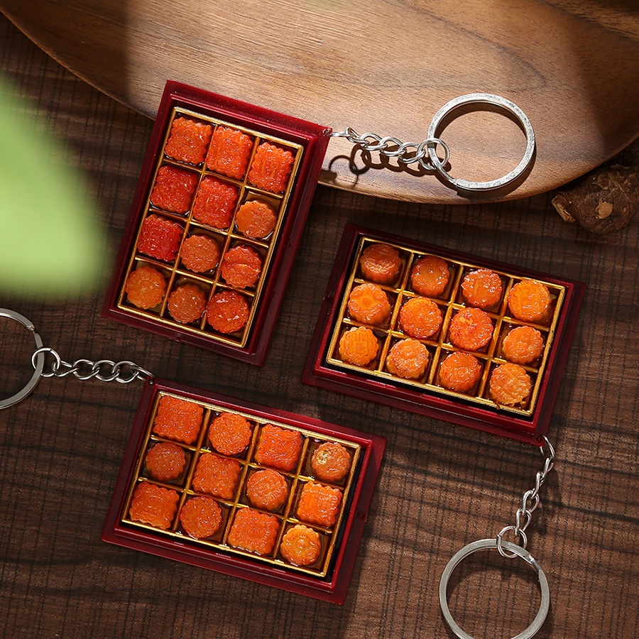 Environmentally Friendly PVCSoft Glue Simulation Cake Moon Cake Box Key Chain Pendant Kindergarten Play House Toys