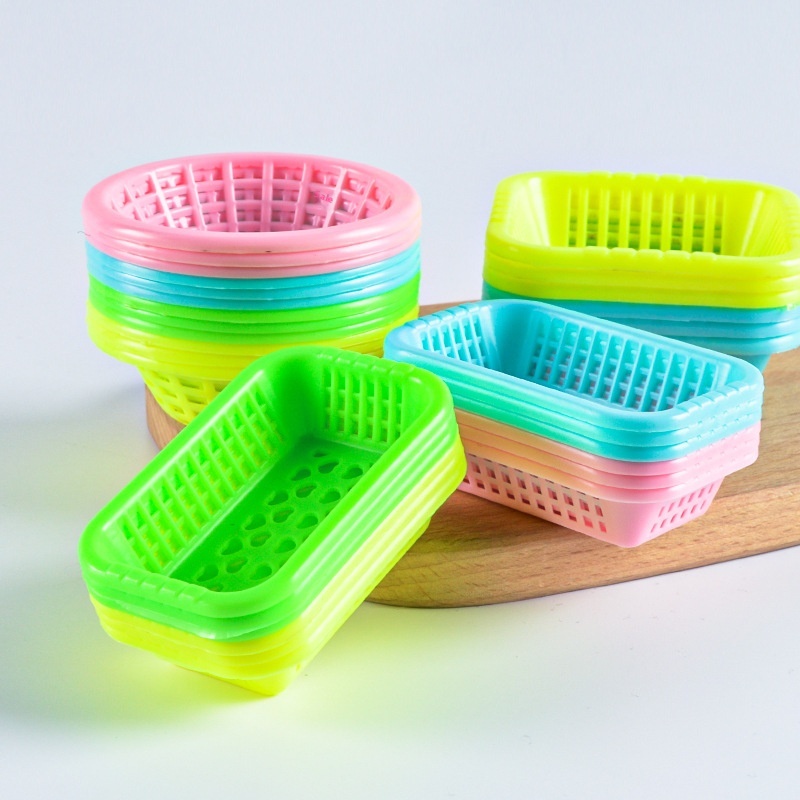 Large Mini Plastic Vegetable Basket Dollhouse Mini Kitchen Play House Toy Pocket Drain Basket Props