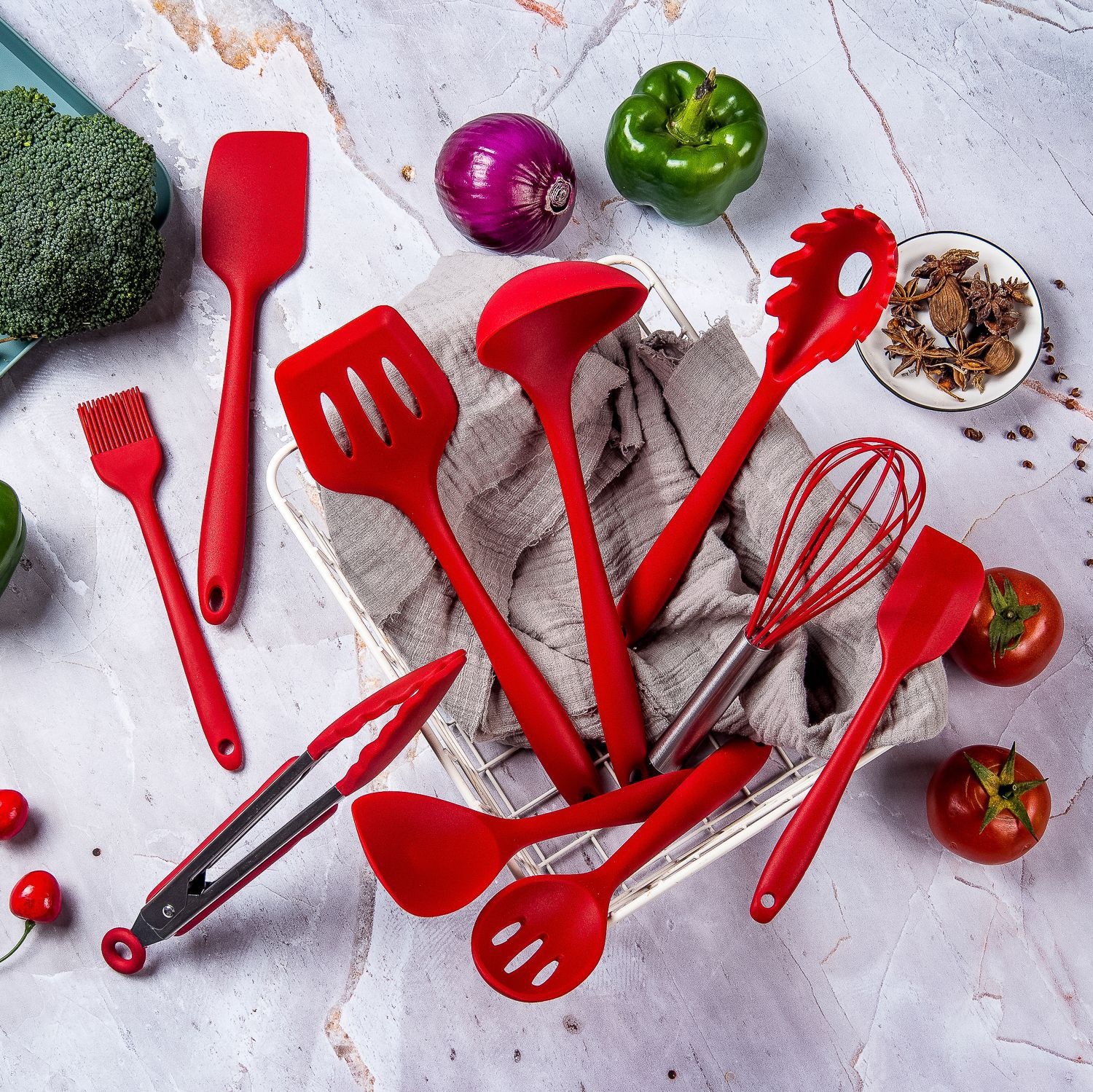 Silicone Kitchenware Set10-piece Non-stick Cooking Spatula Spoon Tool Powder Claw Drain Spatula Scraper Kitchen Utensils