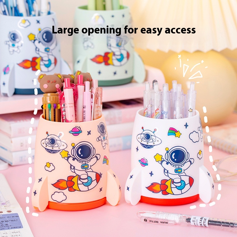 Creative Rocket Pen Holder Children Astronaut Stationery Pencil Case Primary School Students Junior High School Desktop Storage Box Gift