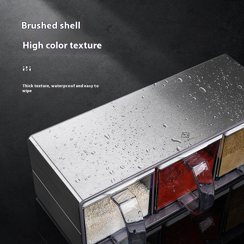 Seasoning Box Seasoning Jar Salt Kitchen Combination Set Household Storage Supplies Stainless Steel Integrated Multi-grid Condiments