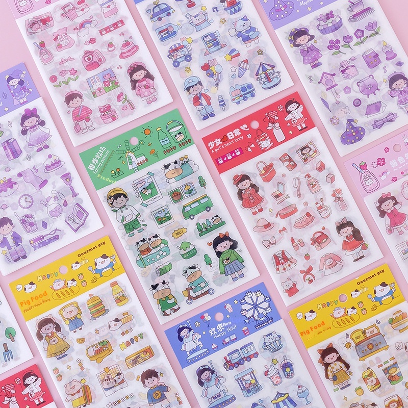 Korean Cartoon Animal Transparent Pvc Stickers DIYHand Diary Decoration Material Stickers Baby Growth Animation Stickers