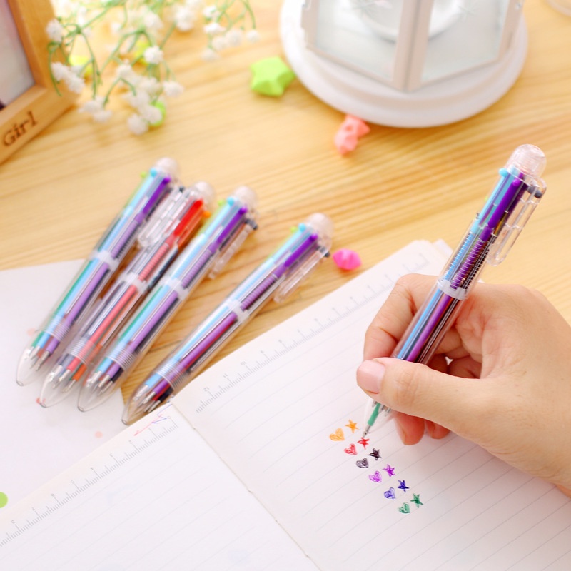 YZ013 Korean Creative Stationery Cute Multi-color Ballpoint Pen Multi-function Push Color Oil Pen6 Refills