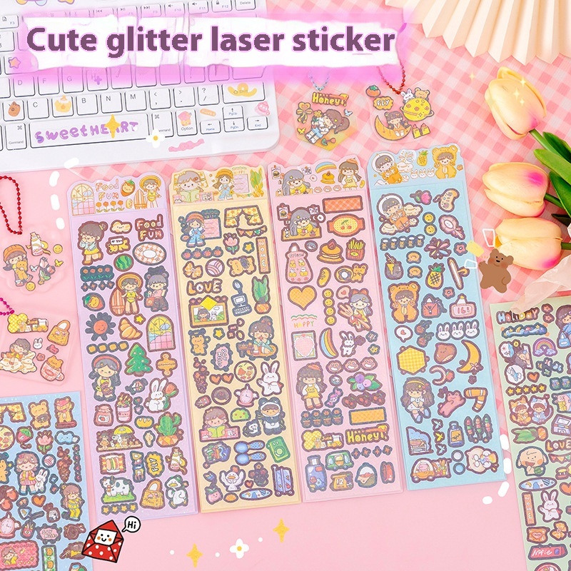 Creative Pet Collection Notebook Stickers Pvc Waterproof Cute Glitter Stickers Korean Laser Notebook Guka DIY