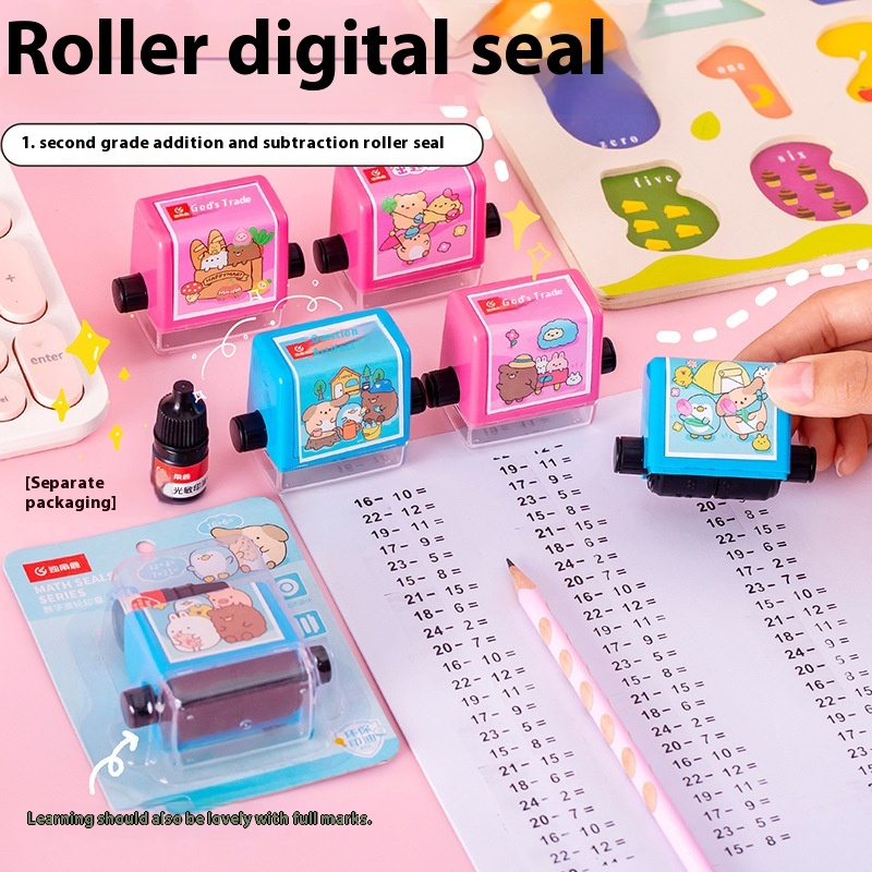 Automatic Question Stamp Addition And Subtraction Practice Rolling Adjustable Digital Question Artifact Teacher With Children's Teaching Stamp