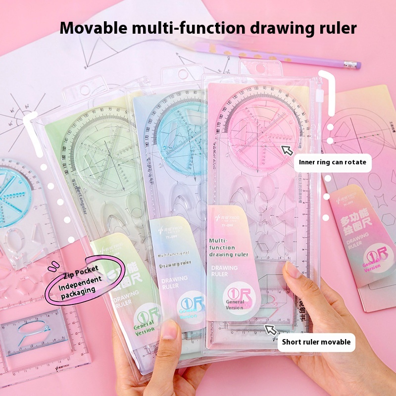 Multifunctional Drawing Ruler Geometric Figure Primary And Secondary School Drawing Template Ruler Rotatable Graphic Function Ruler