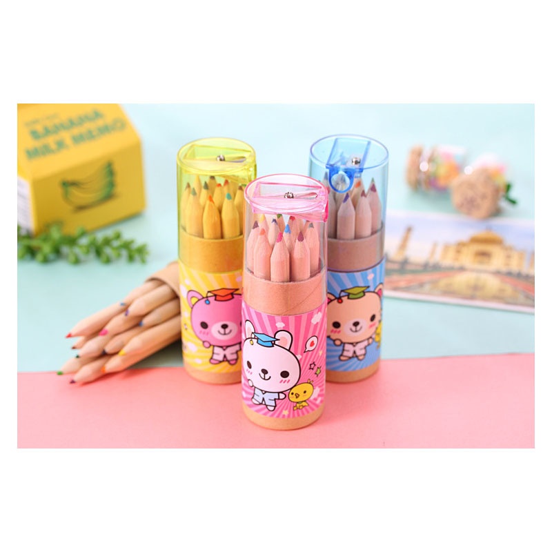 Cute Dr.Bear Colored Pencils Primary School Students12 Color Lead Cartoon Bucket Drawing Pencils T