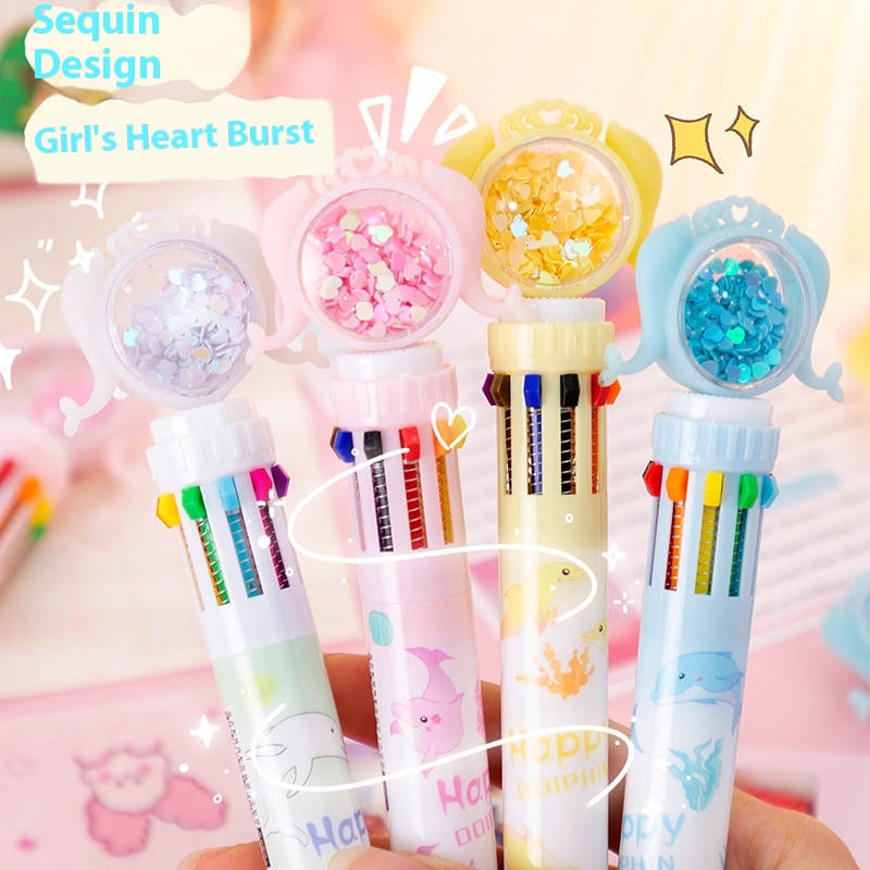Cartoon Creative Multi-color Pen Girly Heart Mermaid Series Ten-color Pen Student Stationery Gift Notebook Material