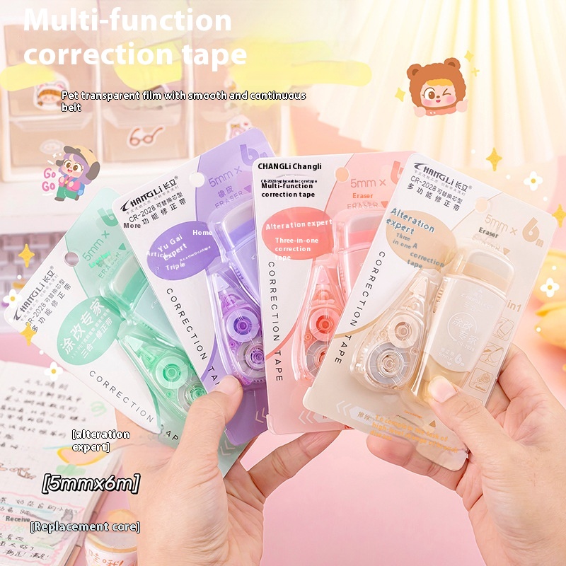 Correction Tape Replaceable Rubber Refill Affordable Correction Tape High Value Cute Multifunctional Three-in-one Affordable