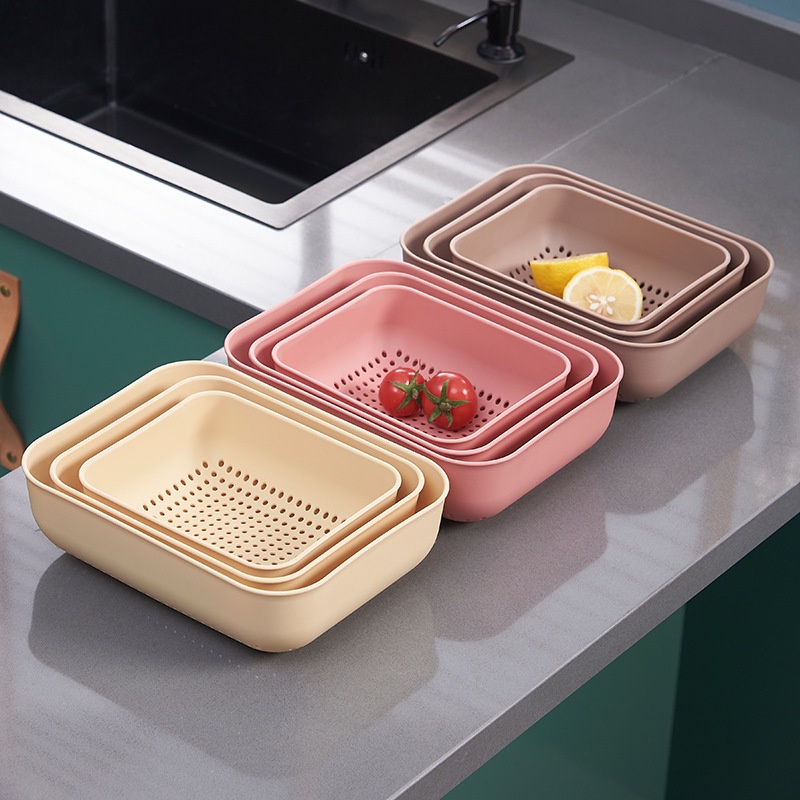 Food Grade PPFresh Kitchen Organization Drain Basket Household Basket Three-piece Set Vegetable Washing Rice Filter Fruit And Vegetable Basket