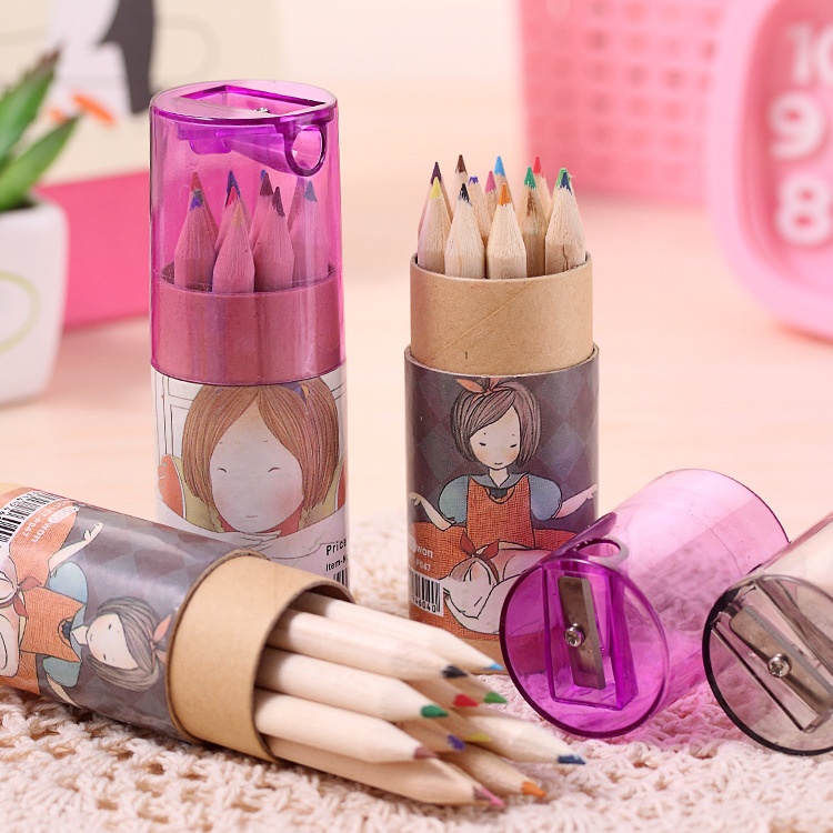 CS008 SCute Floating Girl12 Color Small Pencils Drawing Pen Coloring Pen Color Pencil Box T