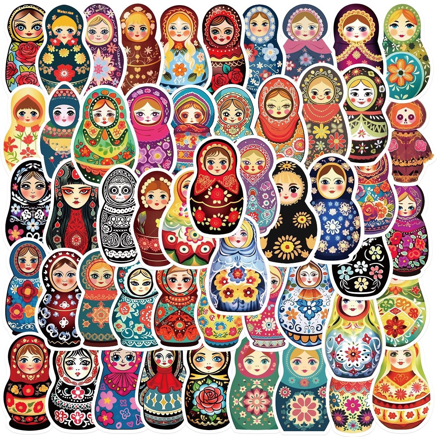 52 Cartoon Russian Dolls Graffiti Stickers