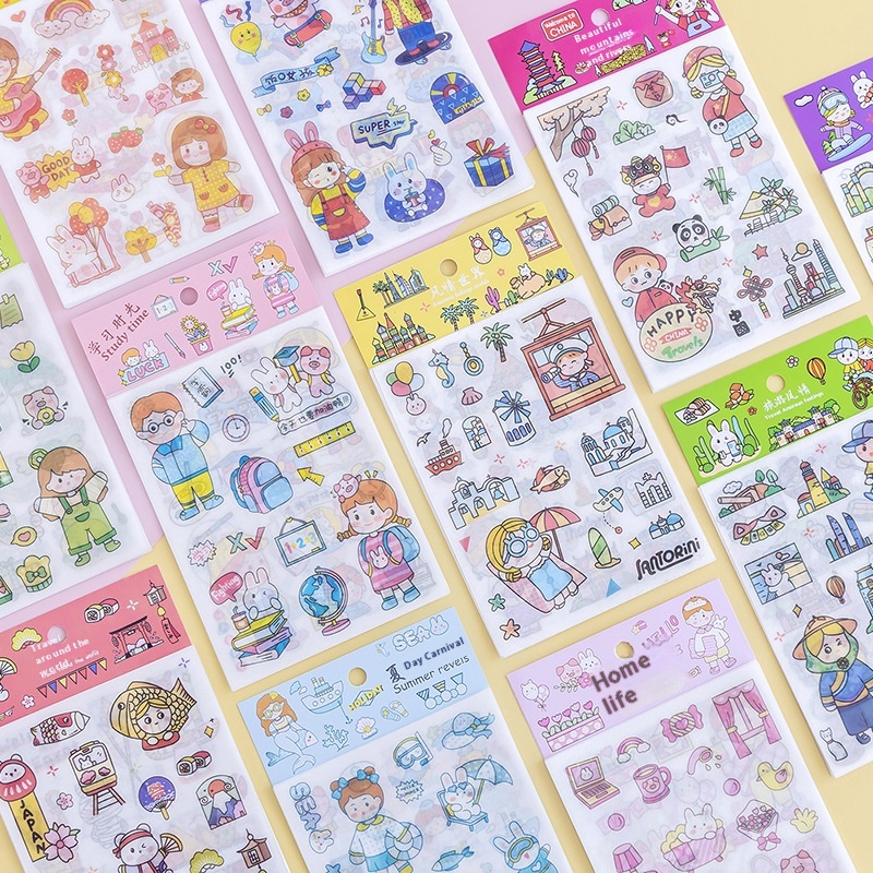 Korean Cartoon Animal Transparent Pvc Stickers DIYHand Diary Decoration Material Stickers Baby Growth Animation Stickers