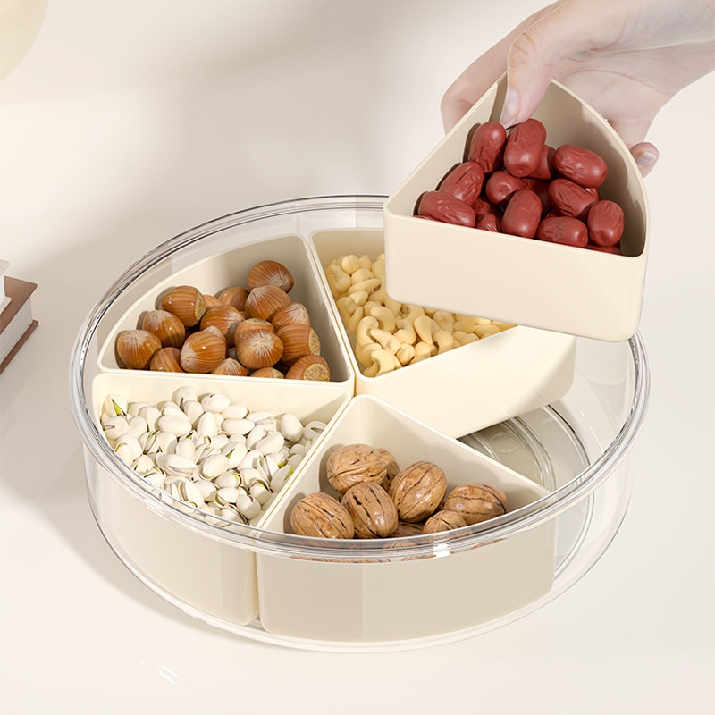 Multifunctional Sealed Rotatable Compartmented Dried Fruit Storage Tray Rotating Fruit Box Snap-on Simple Fruit Shell Storage Box