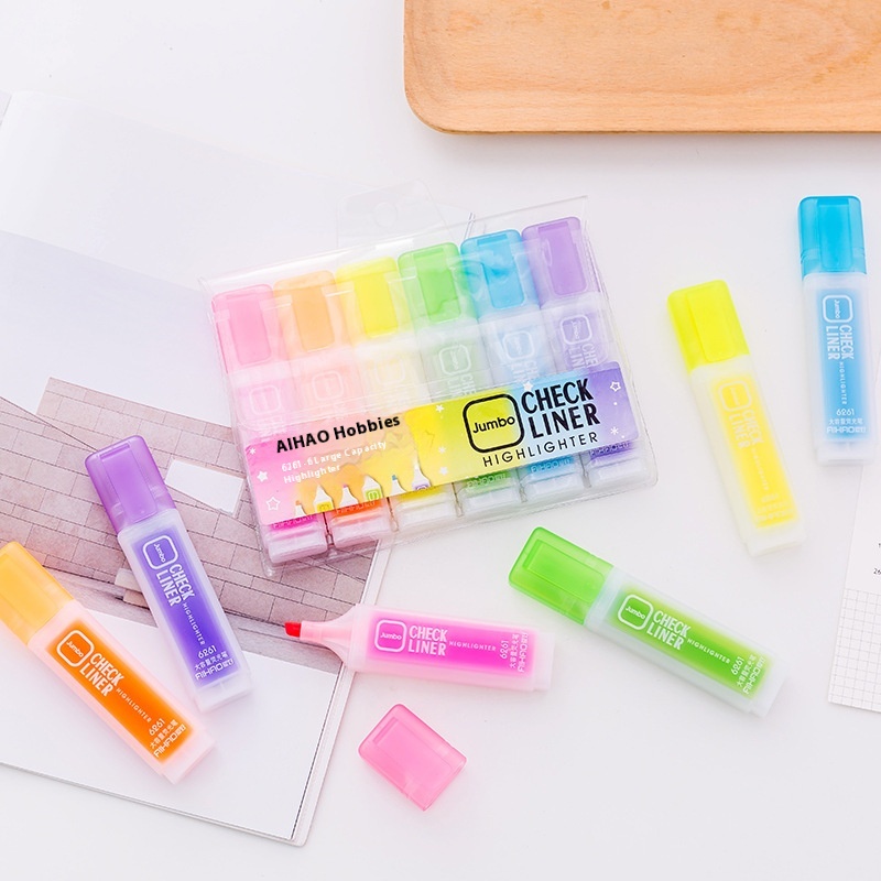 Hobby Stationery6-color Set Small Fresh Korean Style Creative Student Prize Large Capacity Highlighter6-in-1 Set