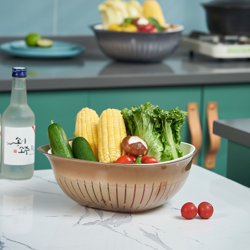 Large And Small Double-layer Drain Basket Kitchen Vegetable Storage Basket Storage Washing Vegetables For Household Hollow Fruit Basket