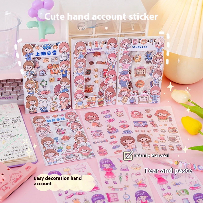 Cartoon Creative Girl Stickers4 Pieces Into The Student Cute Hand Book Material Stickers Children Creative Diy Decorative Stickers