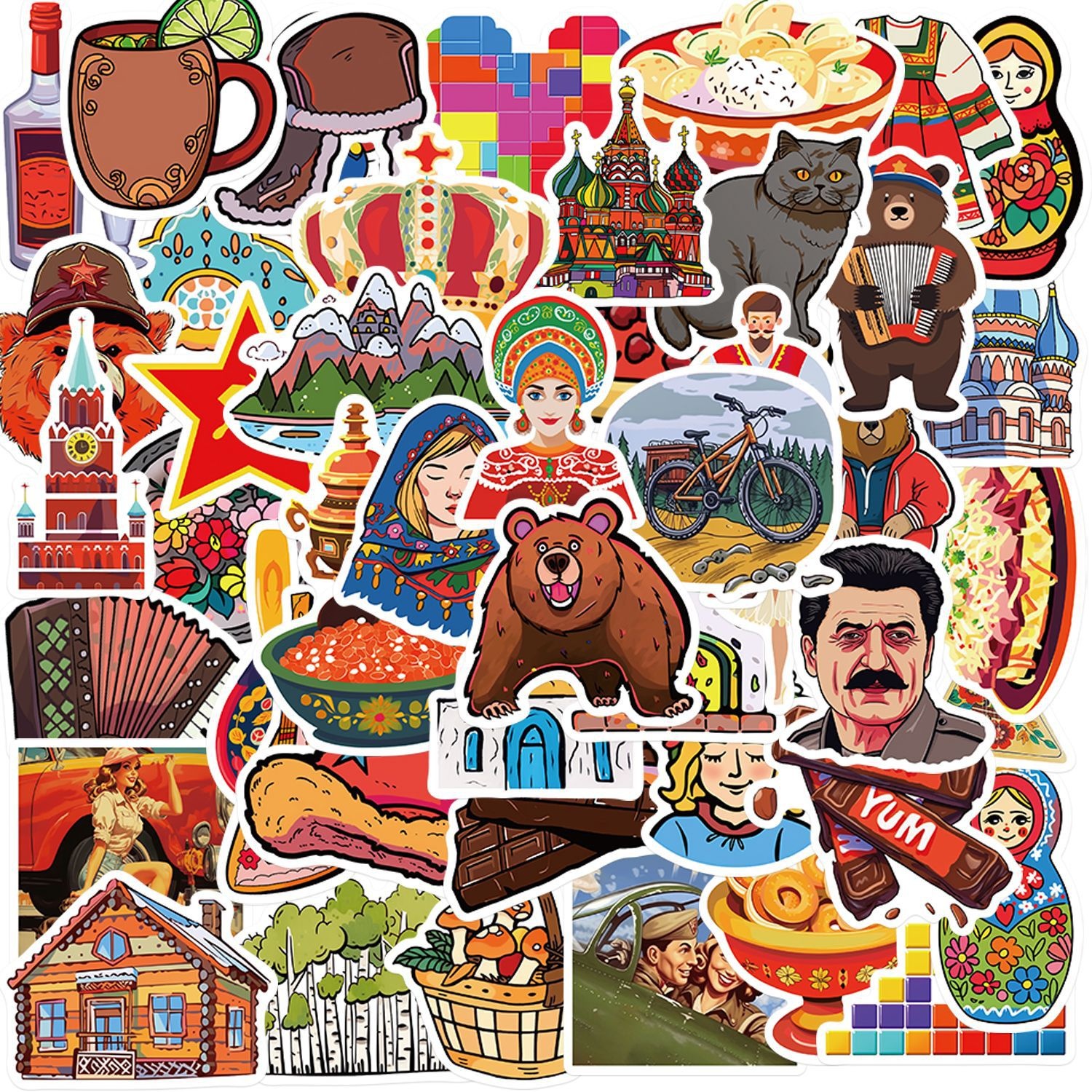 50 Cartoon Russian Style Stickers