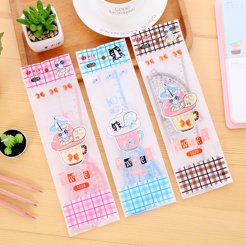 Korean Stationery Cartoon Animal Ruler Set Ruler Gift Student Four-piece Set Ice Cream Ruler Learning Prize