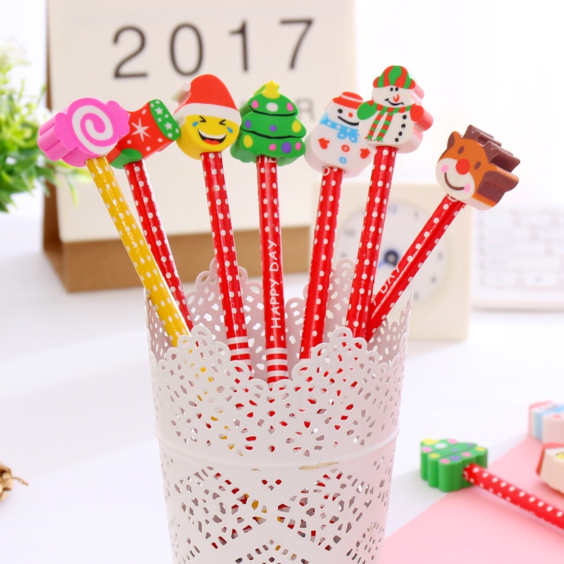 Cartoon Santa Claus Pencil Cartoon With Eraser Christmas Pencil HBStudent Pencil T