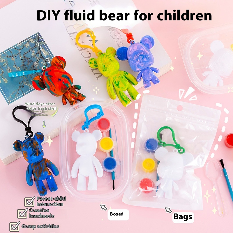 Fluid Bear White Embryo Paint Painting DIYHandmade Violent Bear Stall Keychain Graffiti Student Gift