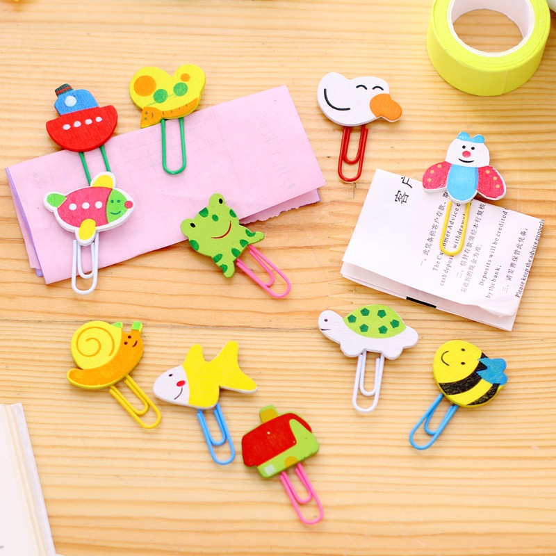 X-70 TCartoon Wooden Paper Clips Painted Cute Animal Clips/Bookmarks