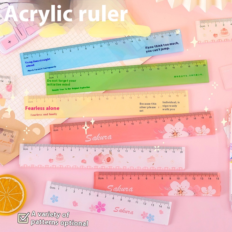 Transparent Ruler Thickened Ruler Primary School Student Ruler Multifunctional Special15/20 Children Cute Cartoon Plastic