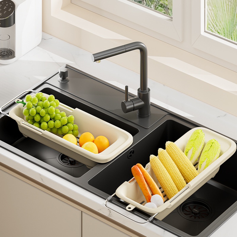 Retractable Drain Basket Wall-mounted Kitchen Supplies Bowl Rack Vegetable Drain Rack Sink Pool Storage Rack