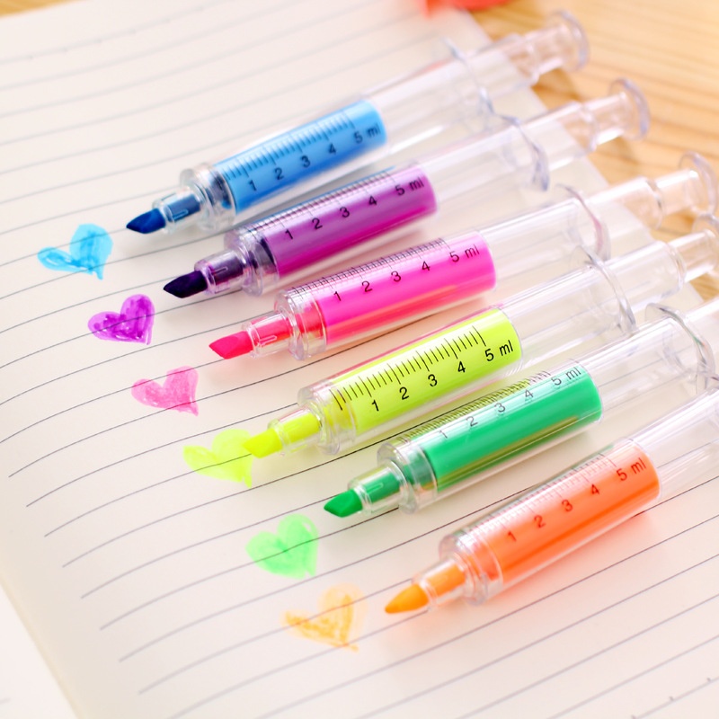 CS006 Syringe Fluorescent Pen Needle Tube Fluorescent Pen Korean Cute Creative Fluorescent Pen Marking