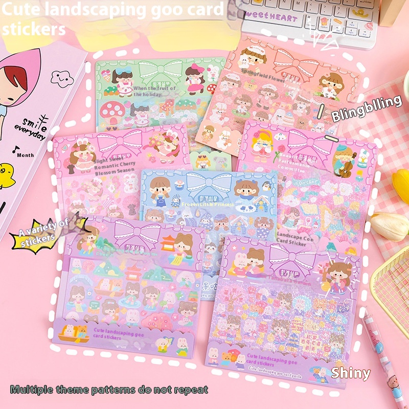 Laser Gooka Sticker Book Cute Sticker Book Creative Landscape Notebook Gooka Sticker Set Children's Sticker Notebook