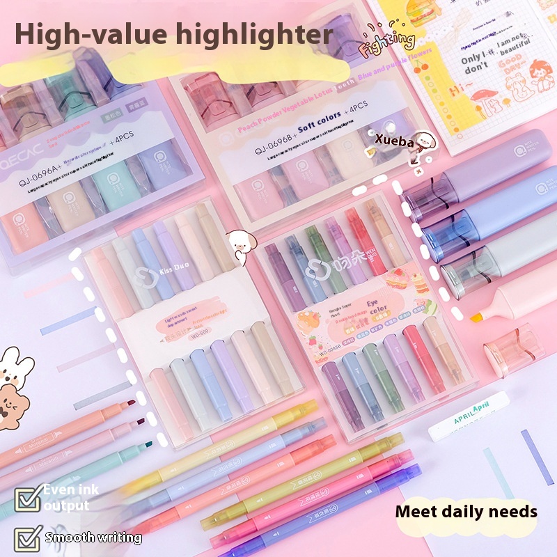 Morandi Eye Protection Fluorescent Pen Double Head Student With Macaron Color Marker To Draw Key Points Hand Account Color Marker Pen